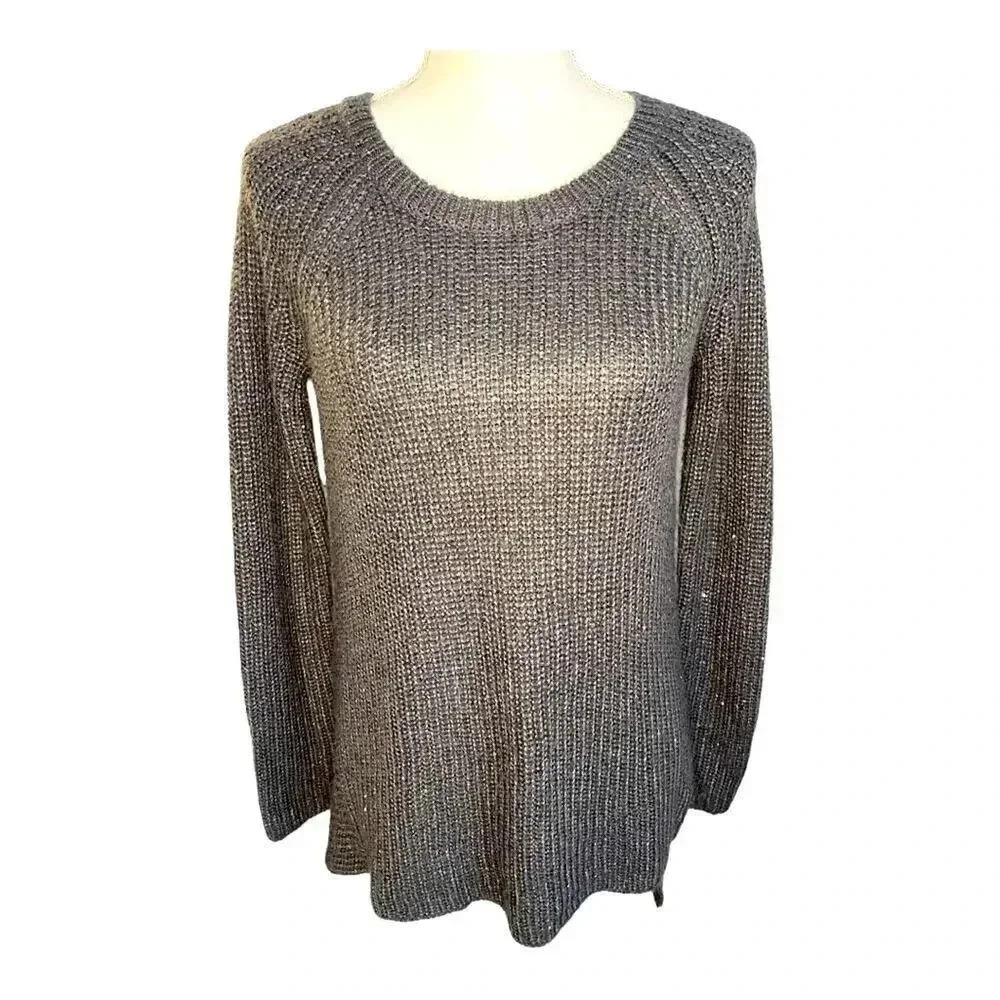 Simply Vera wang women’s xs asymmetrical gray glittery sweater (oversized)